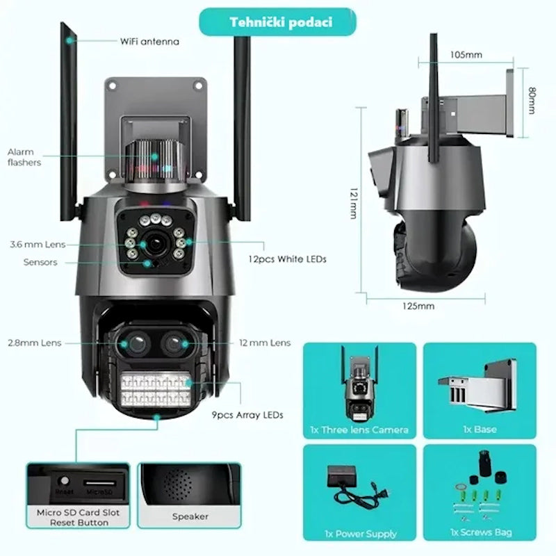 Sigurnosna Dual kamera za video nadzor sa AI detekcijom i noćnim senzorom